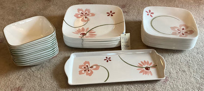 CORELLE DISHES UNIQUE PATTERN, LARGE SET