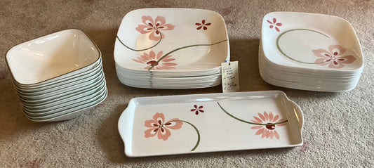 CORELLE DISHES UNIQUE PATTERN, LARGE SET