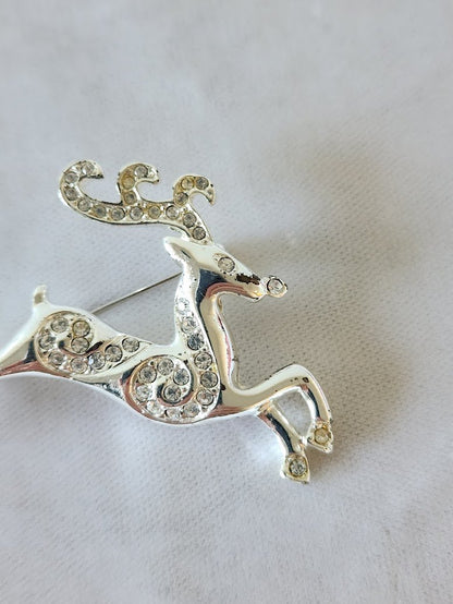 Vintage Rhinestone Reindeer Brooch