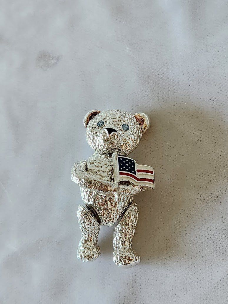 Napier Articulated Patriotic Teddy Bear Brooch