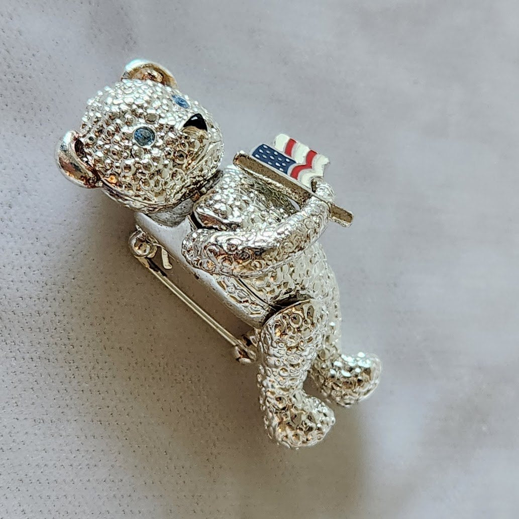 Napier Articulated Patriotic Teddy Bear Brooch