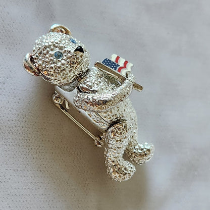 Napier Articulated Patriotic Teddy Bear Brooch