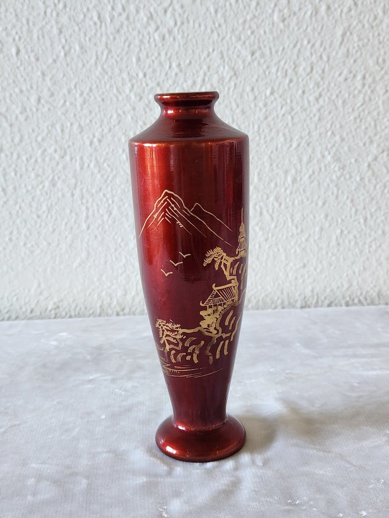 Midcentury Japanese Red Lacquerware Bud Vase