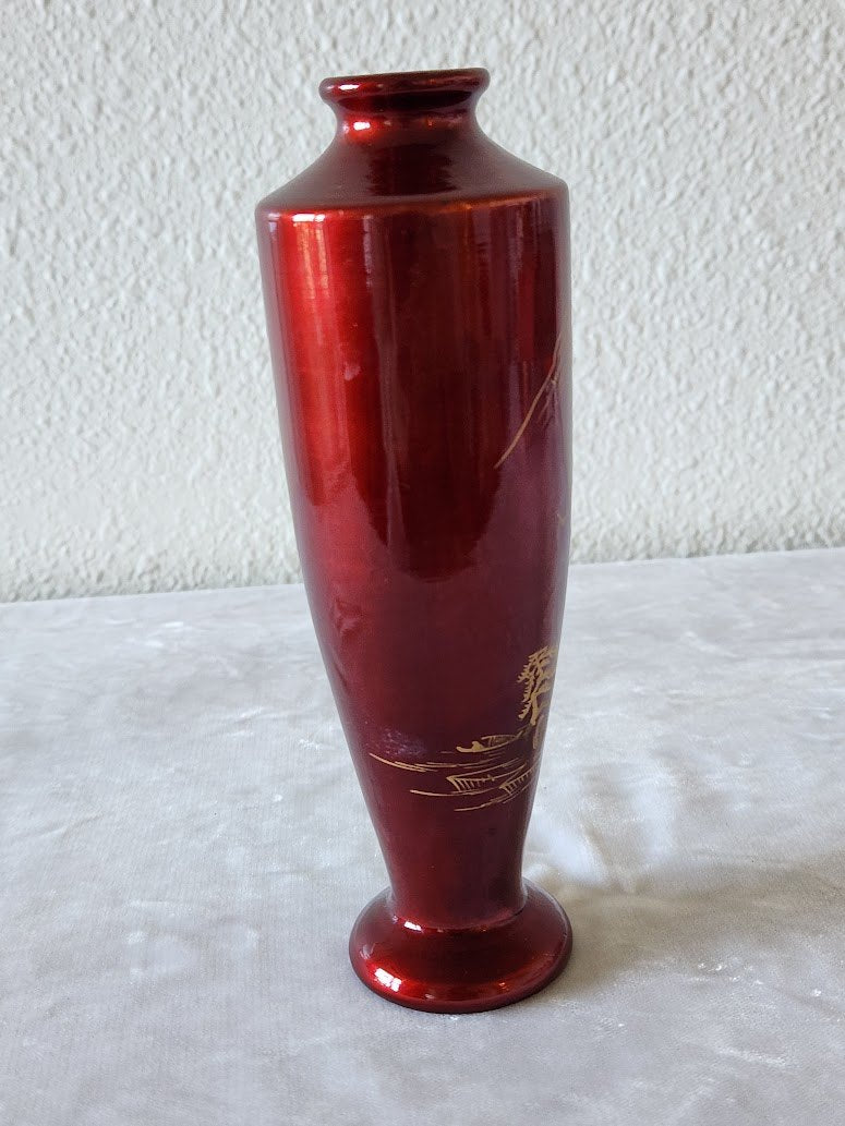 Midcentury Japanese Red Lacquerware Bud Vase
