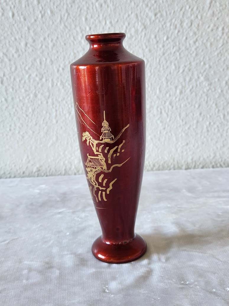 Midcentury Japanese Red Lacquerware Bud Vase