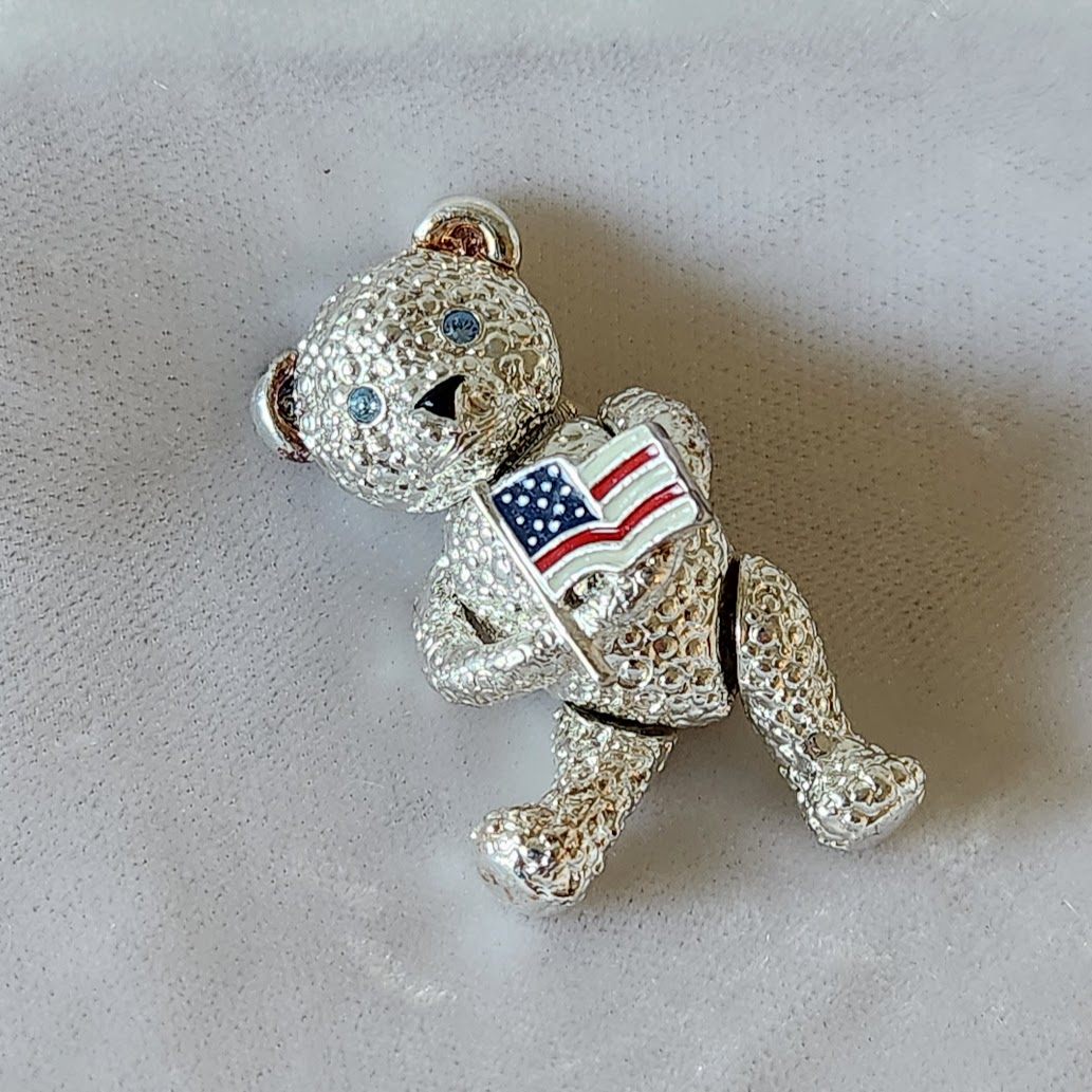 Napier Articulated Patriotic Teddy Bear Brooch