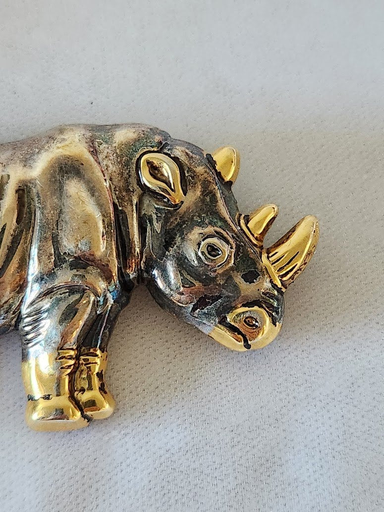 1980s Best Rhinoceros Brooch Pendant