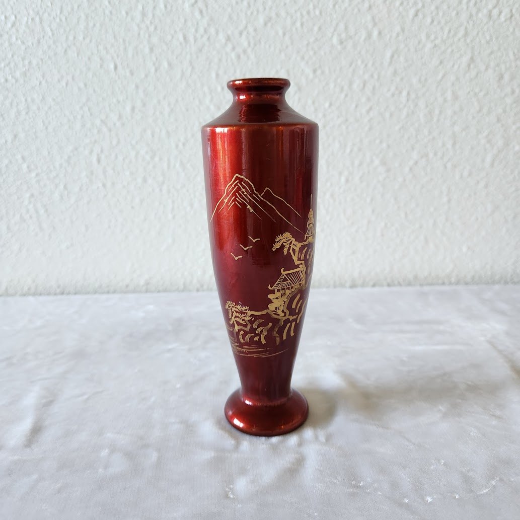 Midcentury Japanese Red Lacquerware Bud Vase