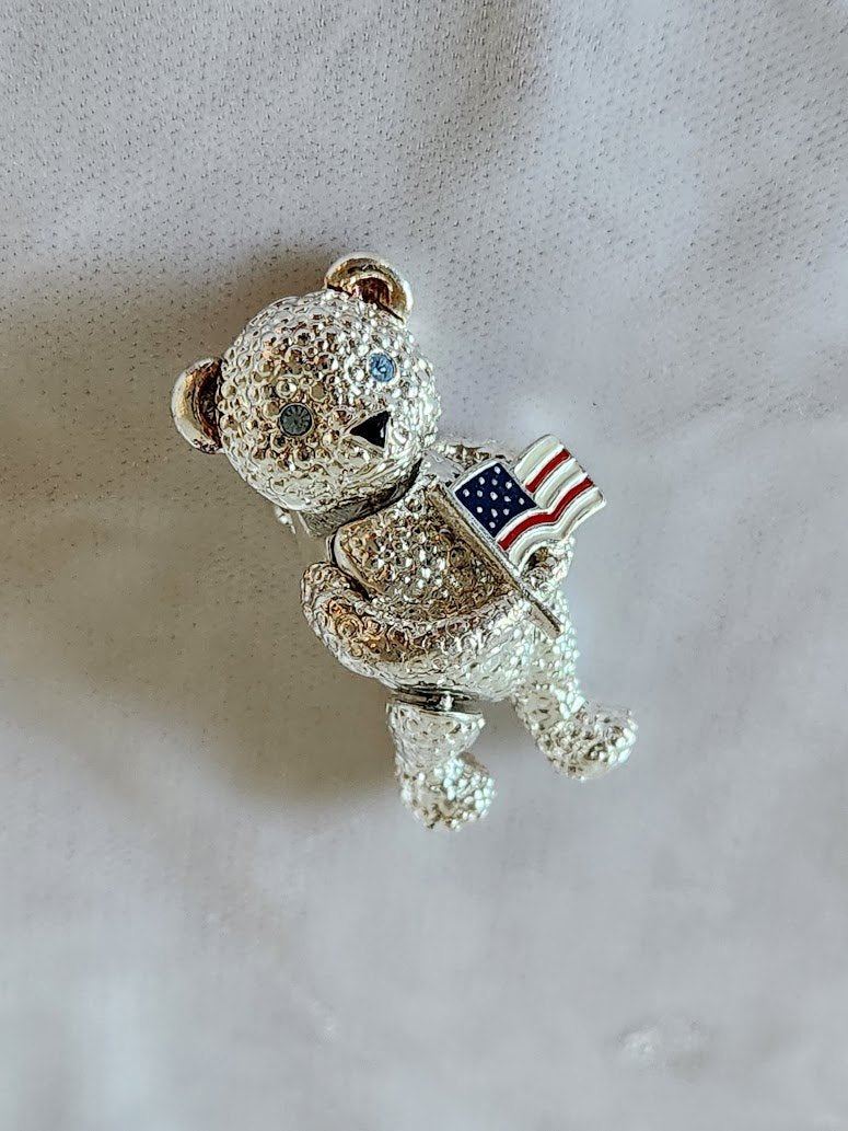 Napier Articulated Patriotic Teddy Bear Brooch