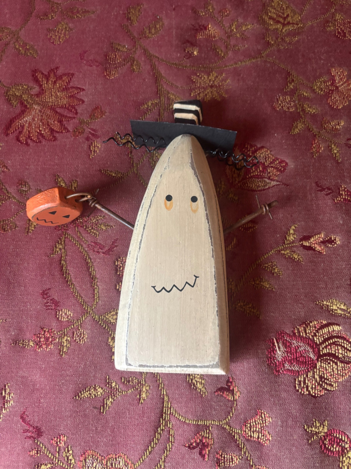 Small Wooden Ghost with pumpkin