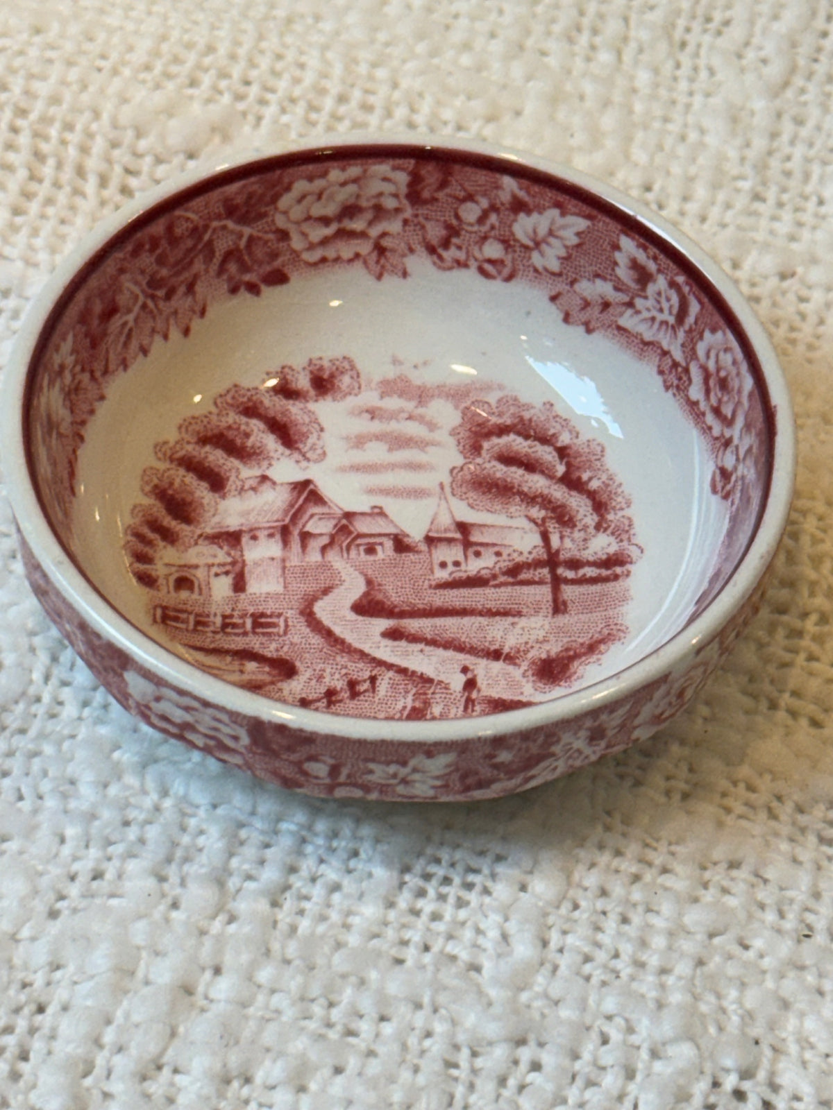 Red transferware Individual salt dip or pinch bowl WOOD'S England 