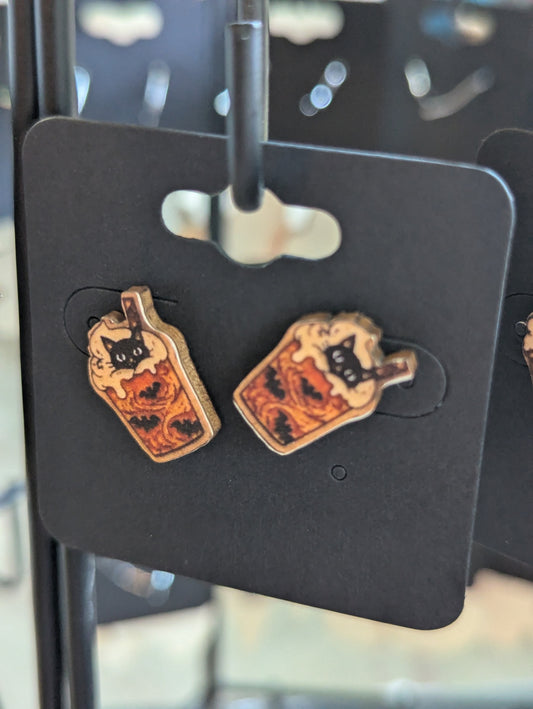 Cat wooden earrings mini 