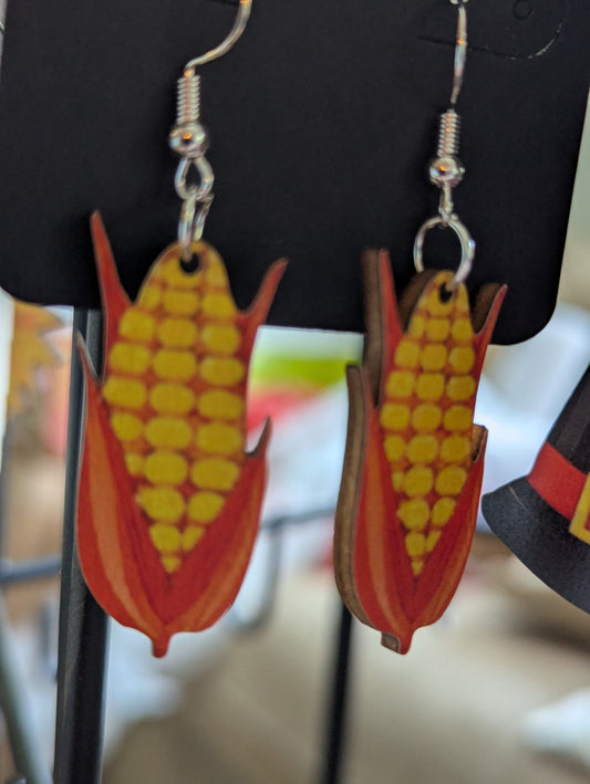 Corn on the cob wooden earrings large 