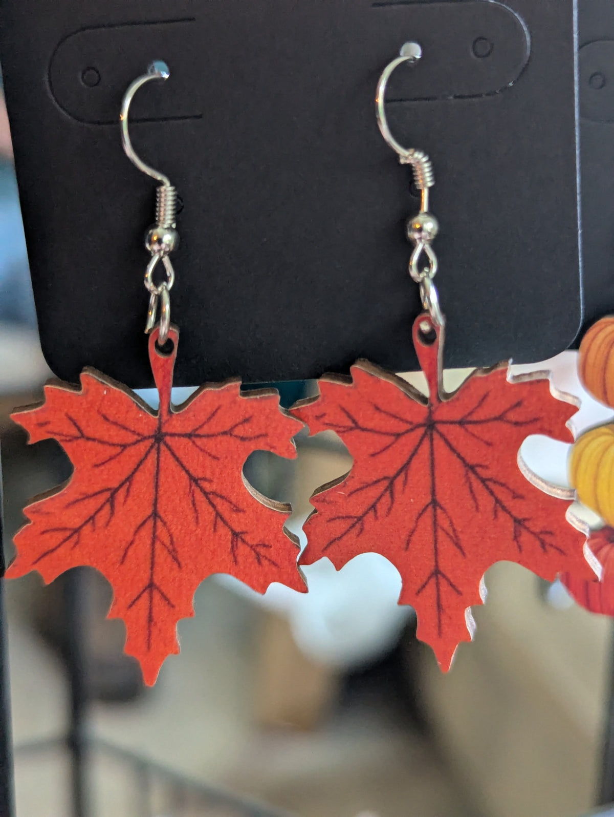 Maple leaf wooden earrings large 