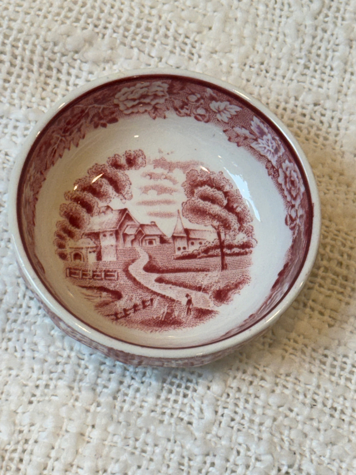 Red transferware Individual salt dip or pinch bowl WOOD'S England 