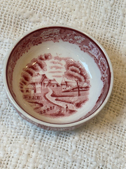 Red transferware Individual salt dip or pinch bowl WOOD'S England 
