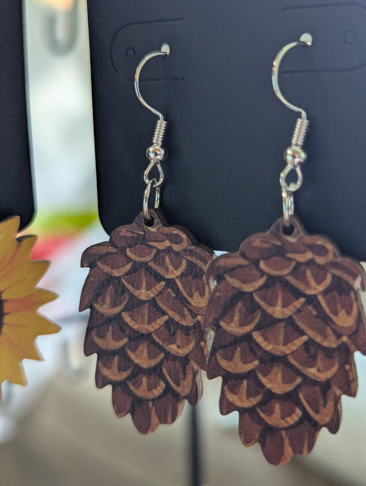 Pinecone wooden earrings large 