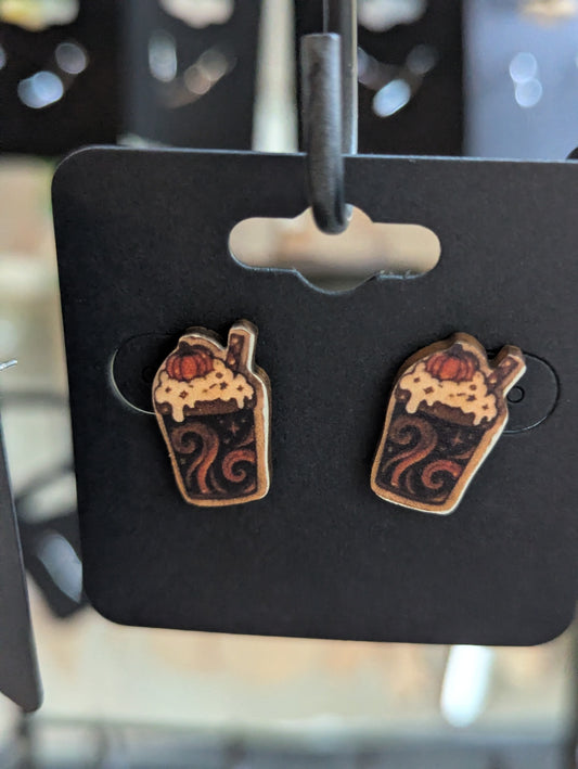 Pumpkin latte wooden earrings mini 