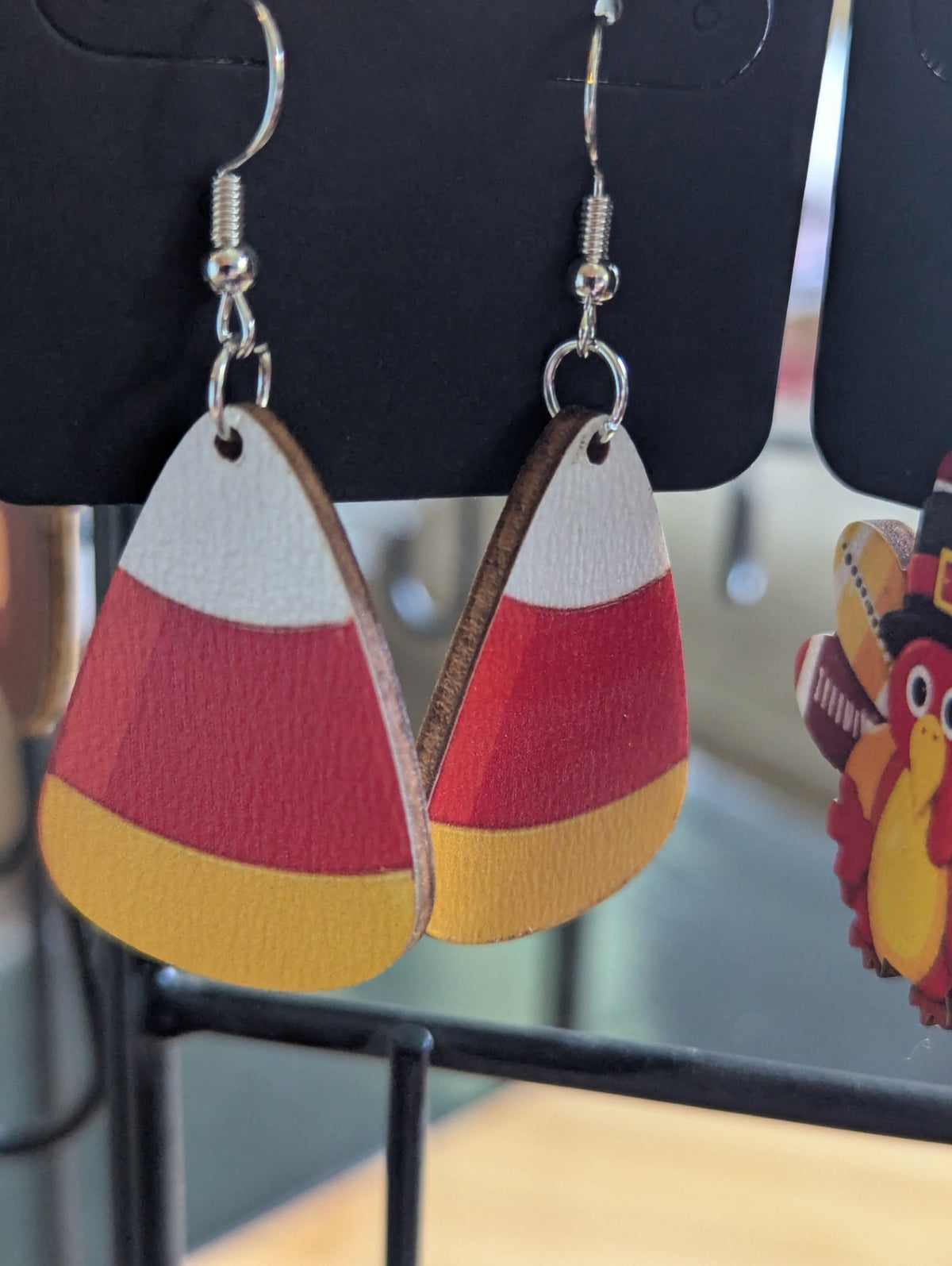 Candy corn wooden earrings large 