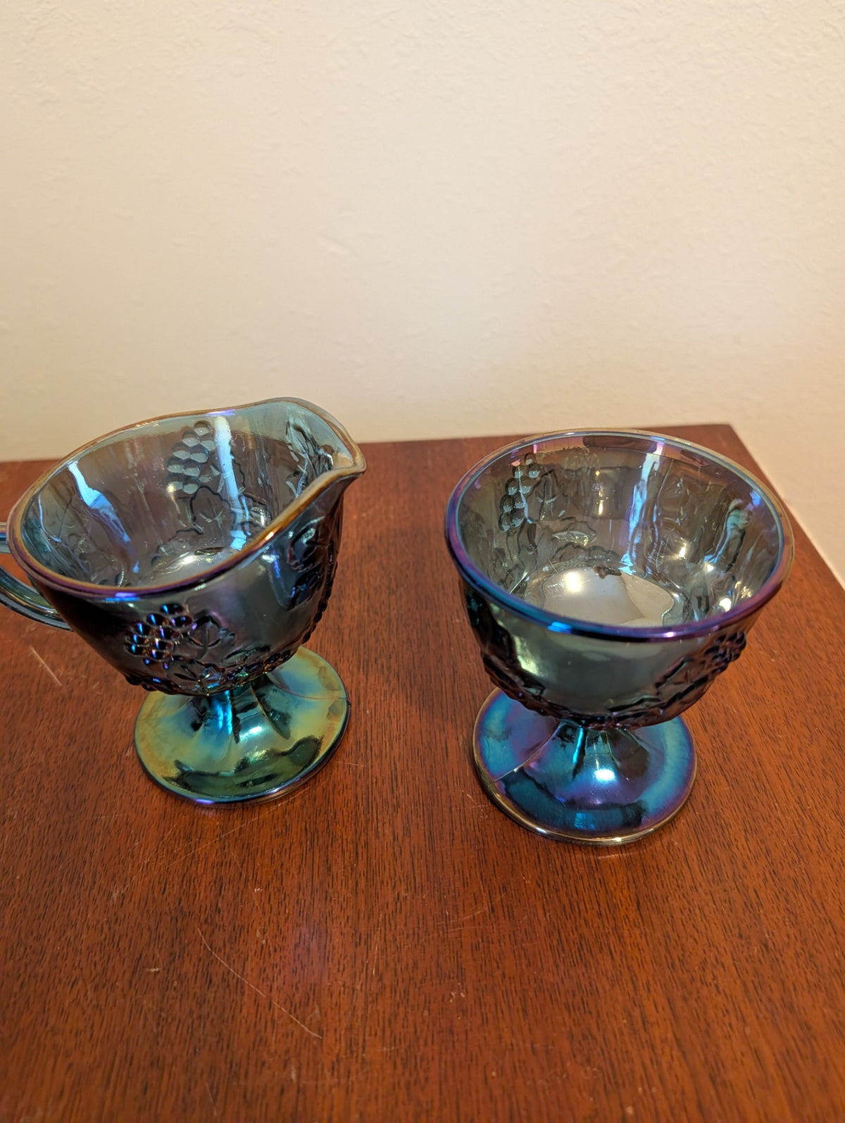 Vintage Carnival Glass Creamer and Sugar