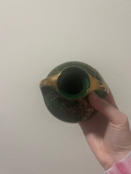Vintage Pearl China Co. Green and Gold Floral Vase