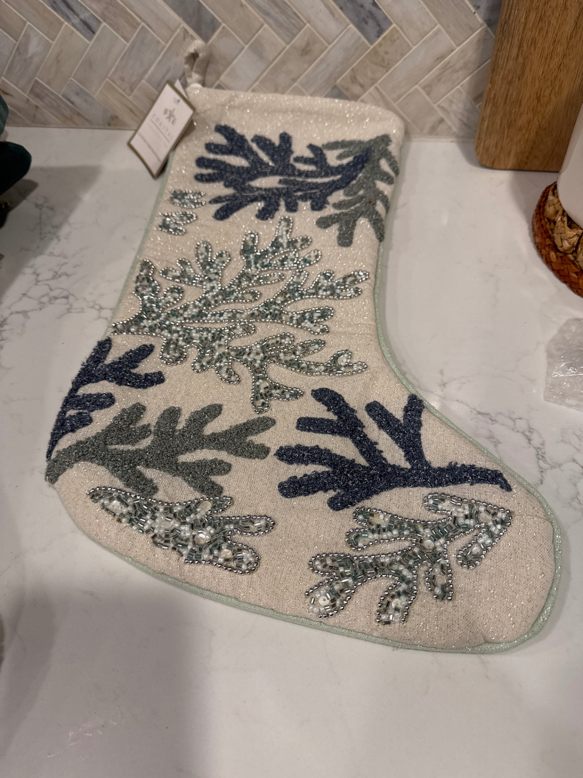 Christmas Stocking Beaded Coral