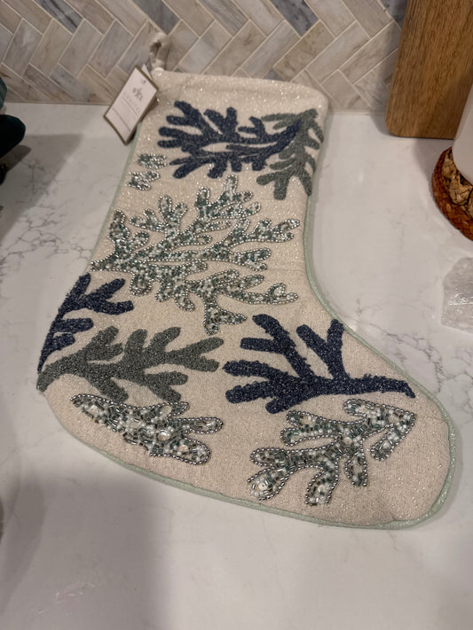 Christmas Stocking Beaded Coral