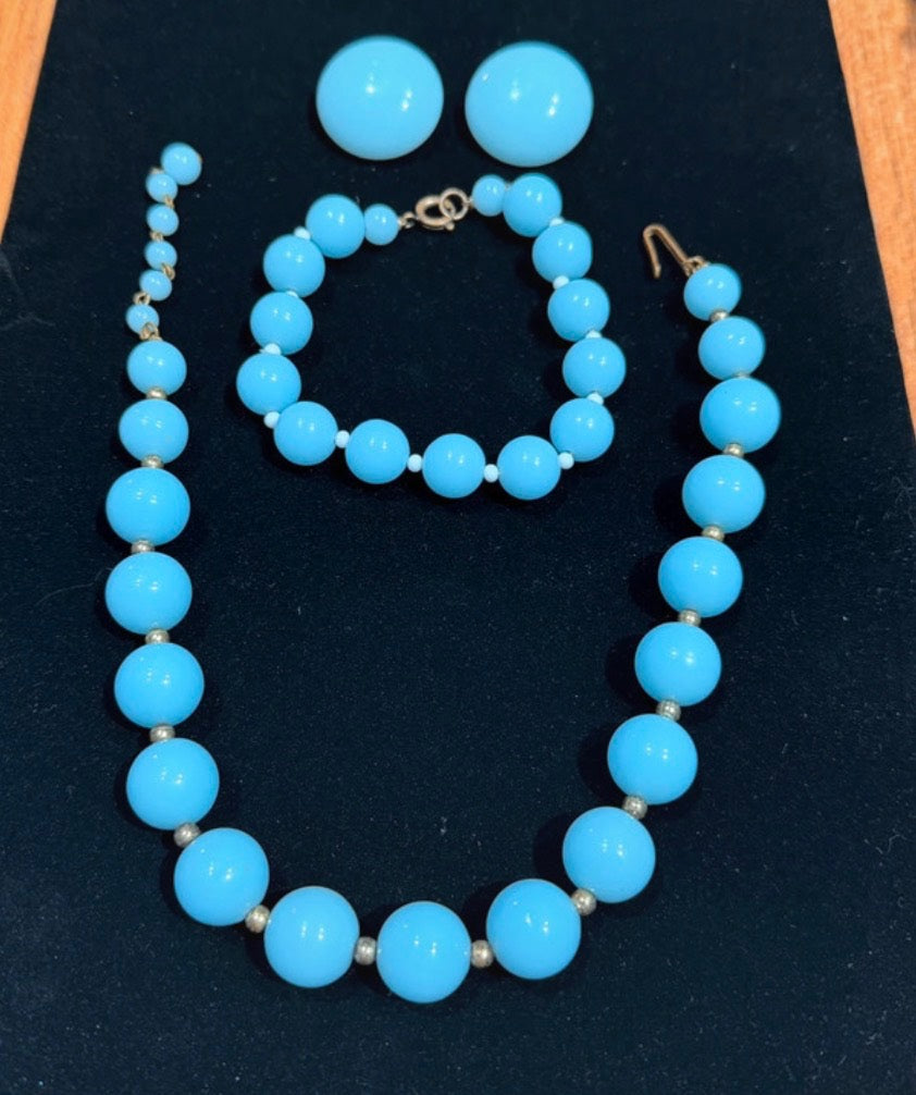 Robin Egg Blue Set - necklace, bracelet, clip on earrings