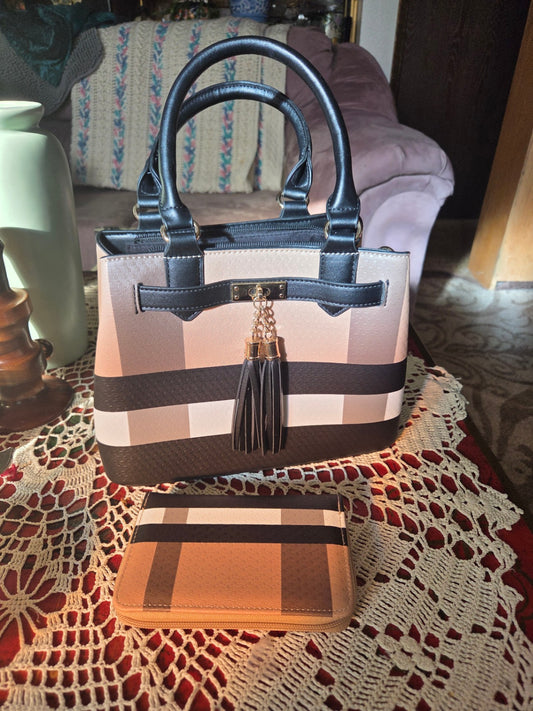 Duplixity plaid handbag and wallet
