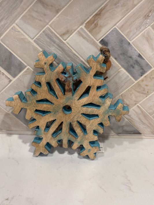 Christmas Ornament Aqua Wood Snowflake 