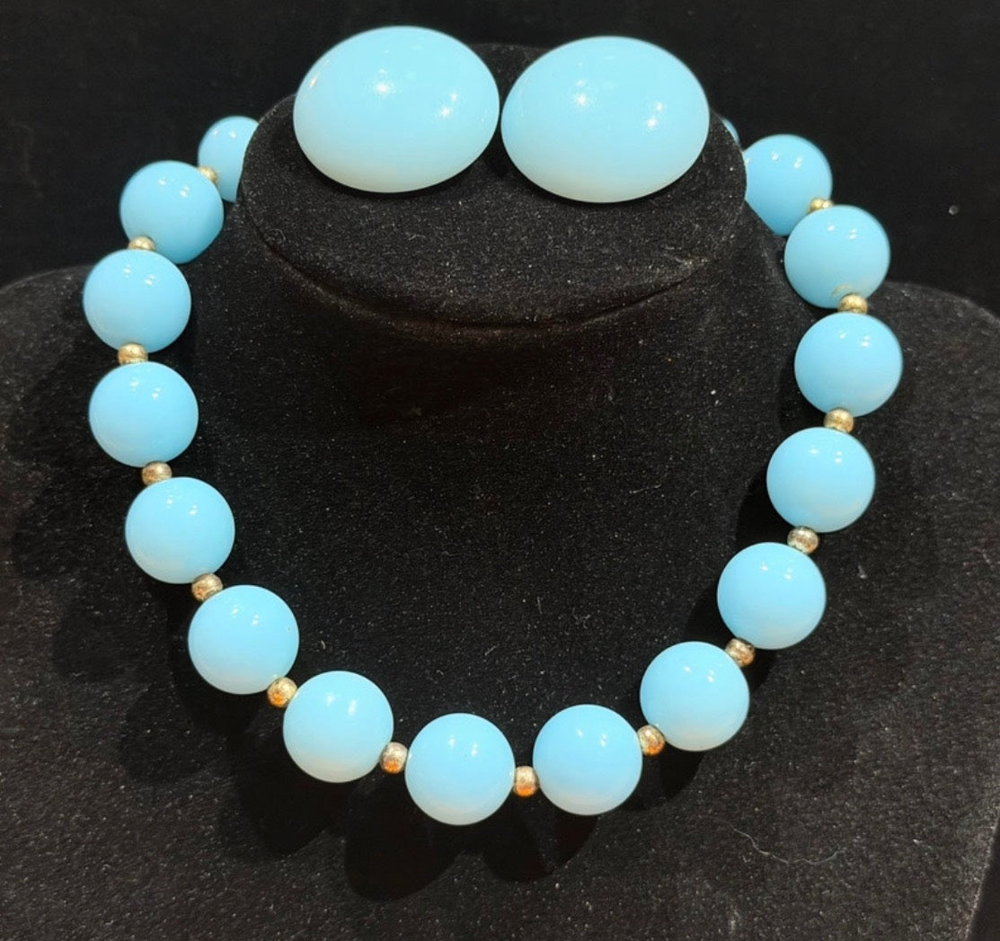 Robin Egg Blue Set - necklace, bracelet, clip on earrings