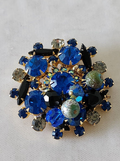 Juliana Blue Rhinestones & Beads Brooch