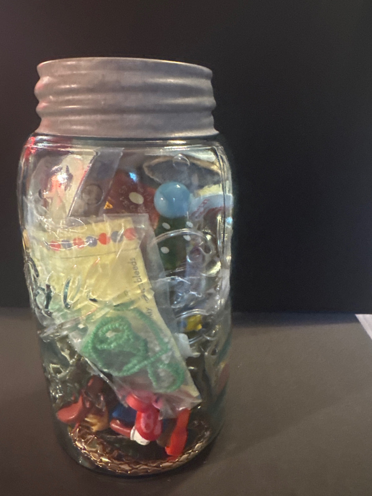 Vtg Jar with Misc items