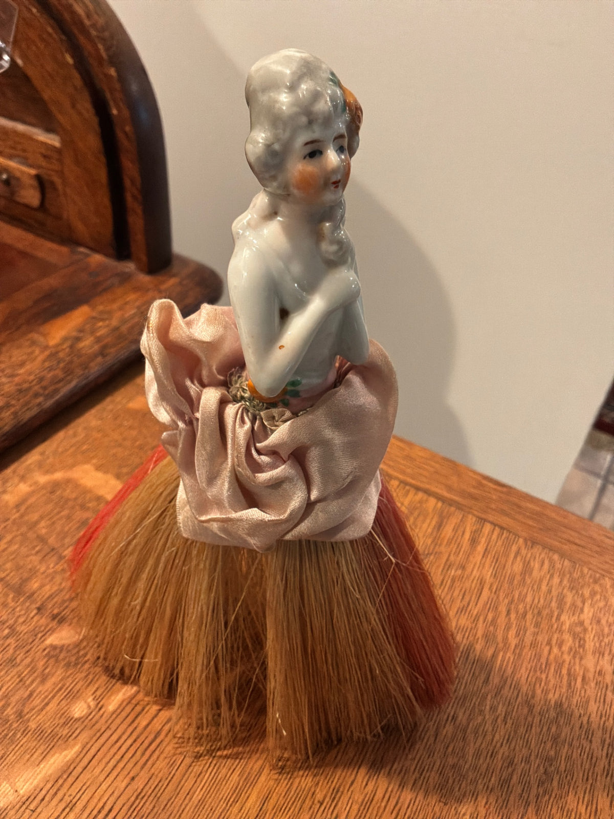 Antique, porcelain. Half doll whisk broom