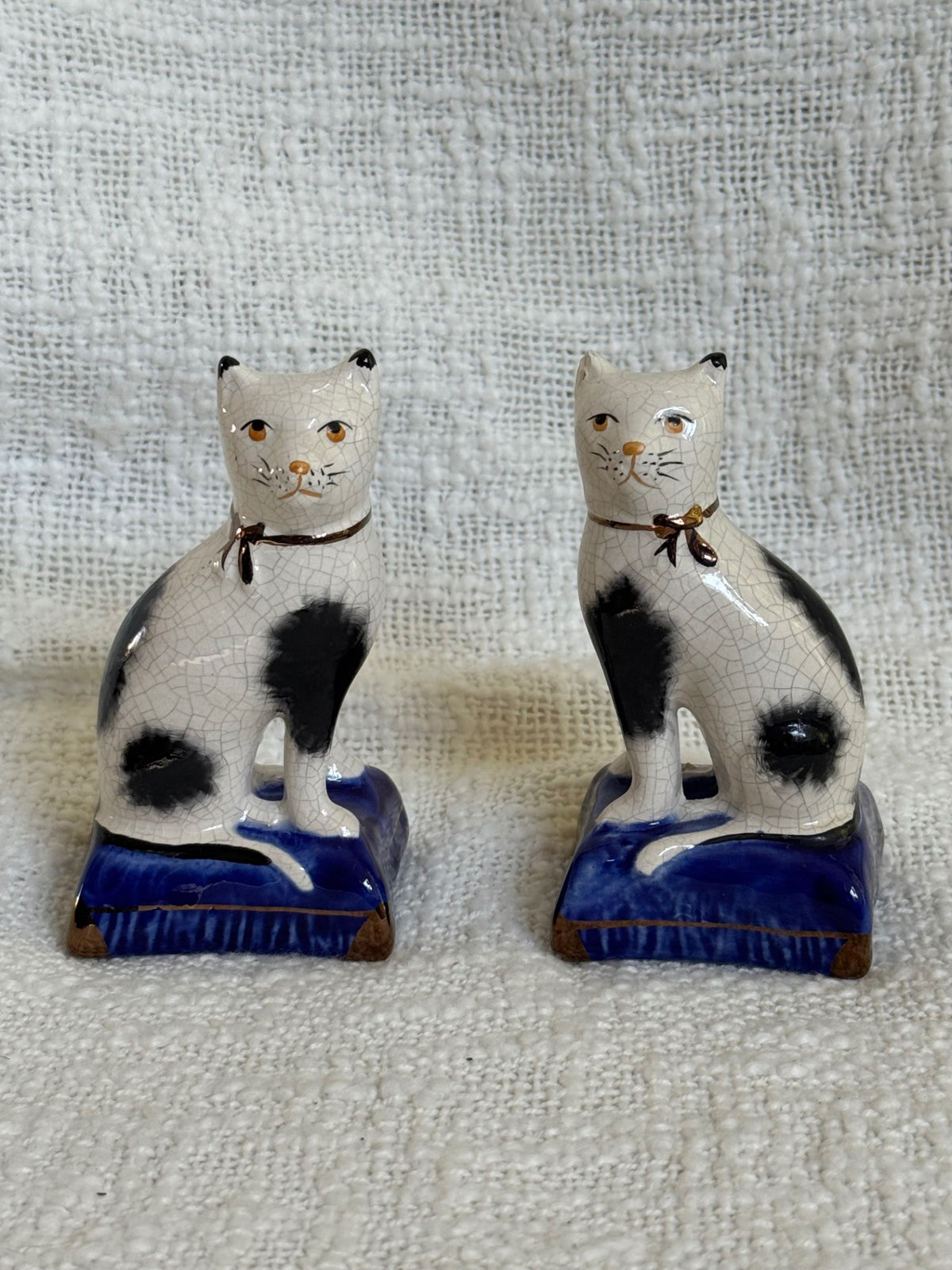 Pair of English Staffordshire cats-As discovered 