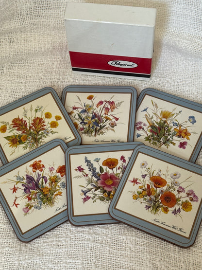 Vintage Pimpernel Set of 6 coasters wildflowers 