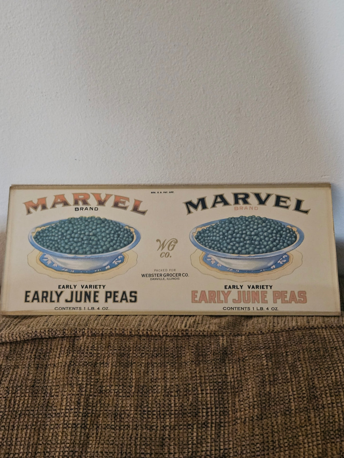 Vint can label c 1930s Marvel Peas 10x4" approx