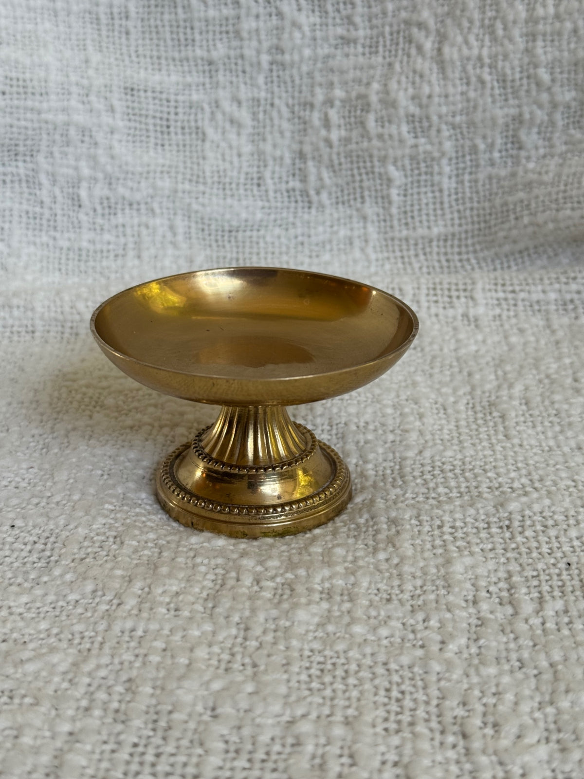 vintage small brass pedestal bowl 