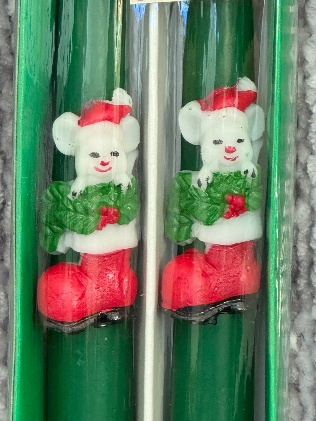 Vintage mouse in boots Christmas candles 