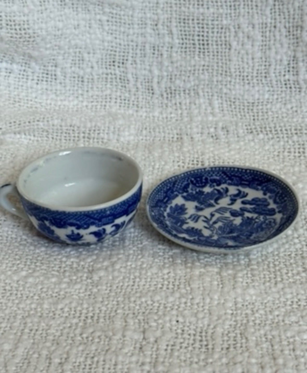 Blue willow child size teacup and saucer 
