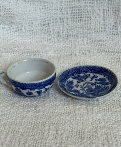 Blue willow child size teacup and saucer 