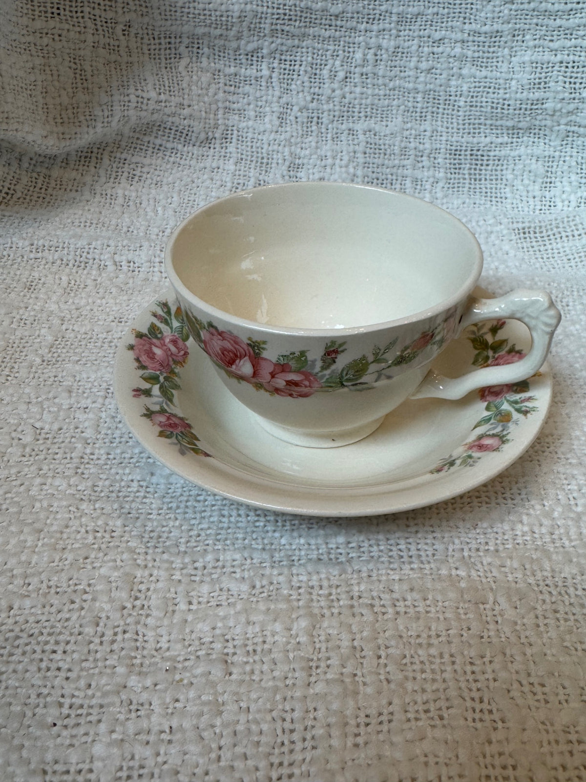 Crow potteries rose cup and saucer 