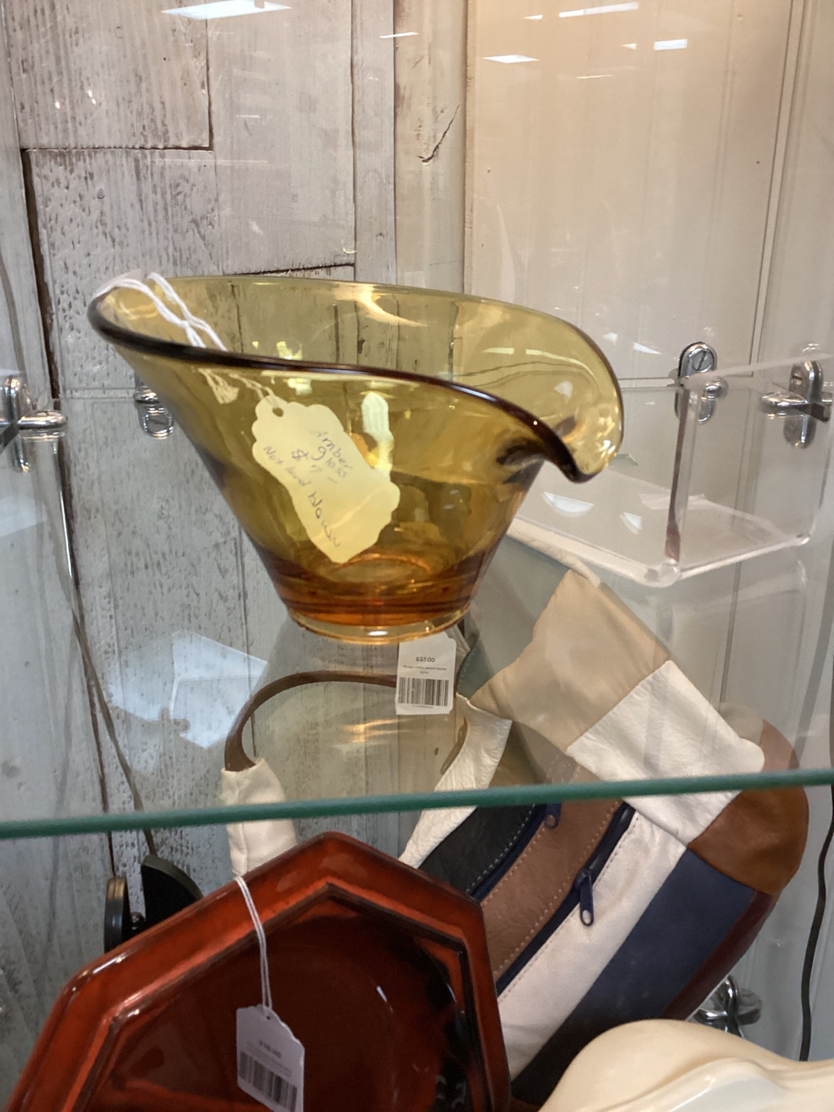 Amber glass not hand blown 