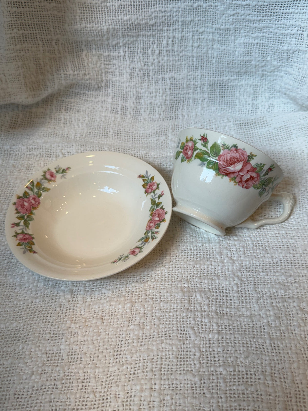 Crow potteries rose cup and saucer 