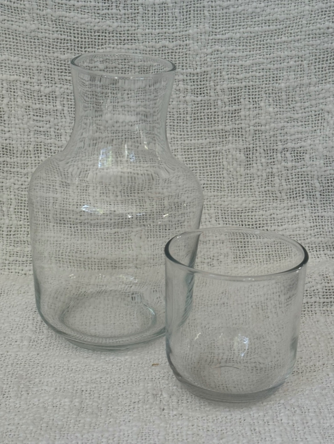 Clear glass water decanter with glass 