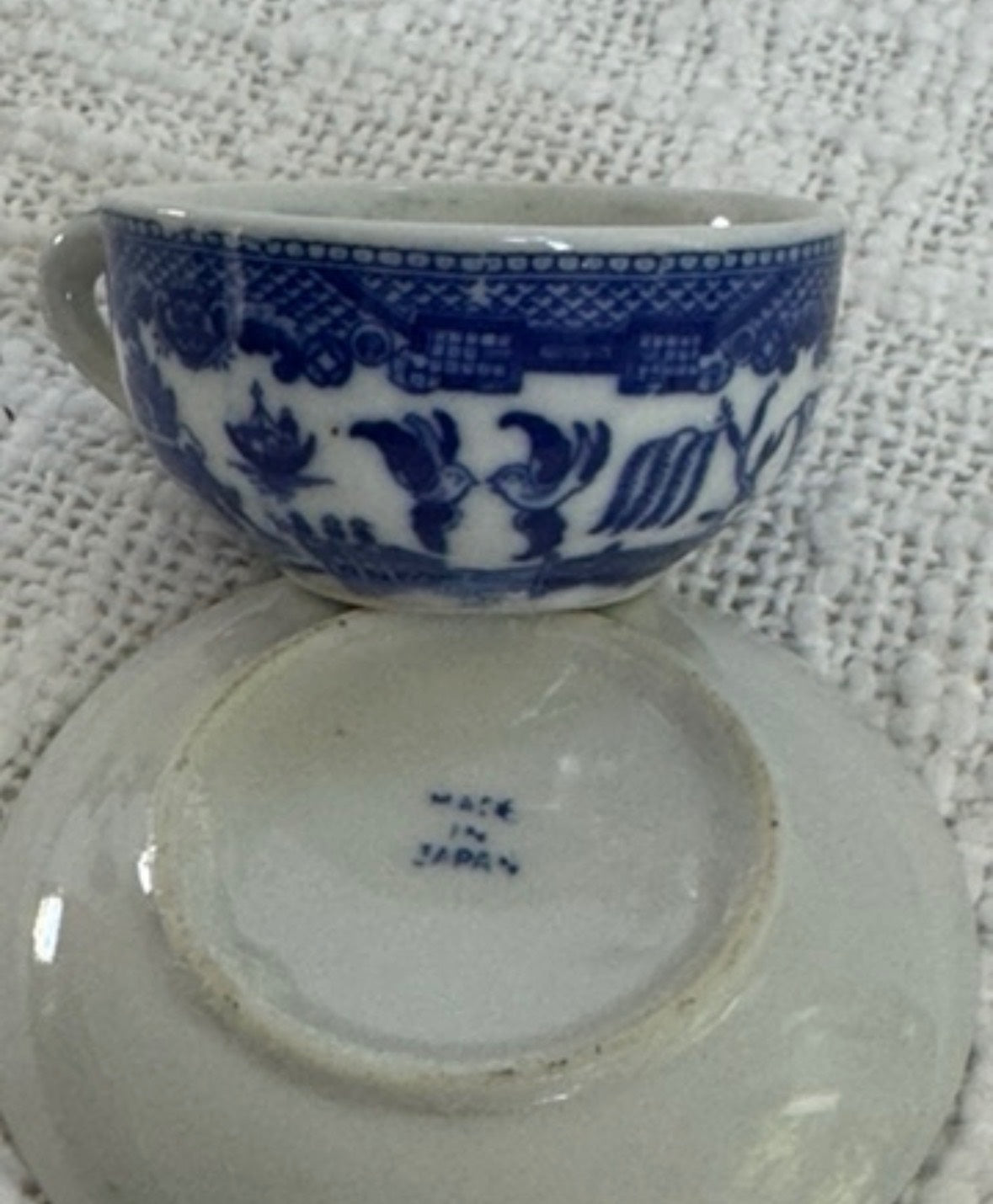 Blue willow child size teacup and saucer 
