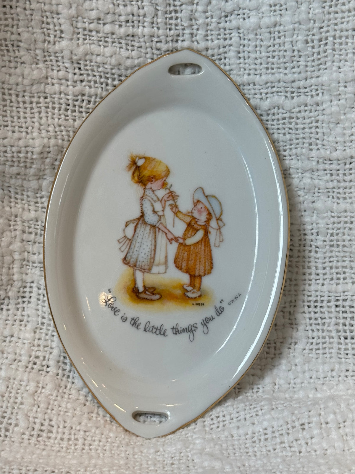 vintage Holly Hobbie porcelain oval trinket or coin tray from 1973
