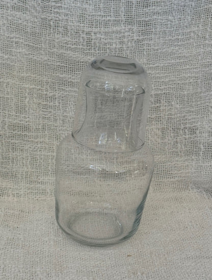 Clear glass water decanter with glass 