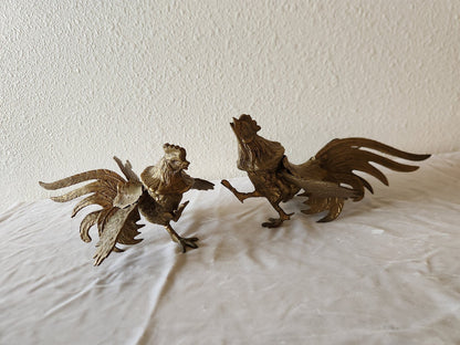 1960s Brass Fighting Roosters Pair