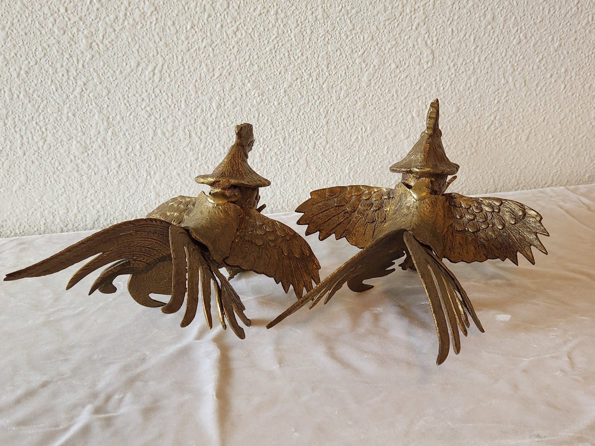 1960s Brass Fighting Roosters Pair
